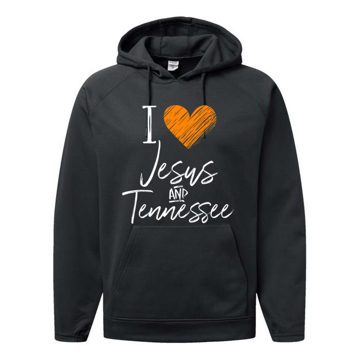 I Love Jesus And Tennessee Orange Heart Cute Fan Gift Performance Fleece Hoodie