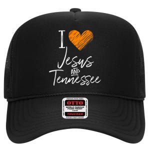 I Love Jesus And Tennessee Orange Heart Cute Fan Gift High Crown Mesh Back Trucker Hat