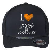 I Love Jesus And Tennessee Orange Heart Cute Fan Gift Flexfit Unipanel Trucker Cap