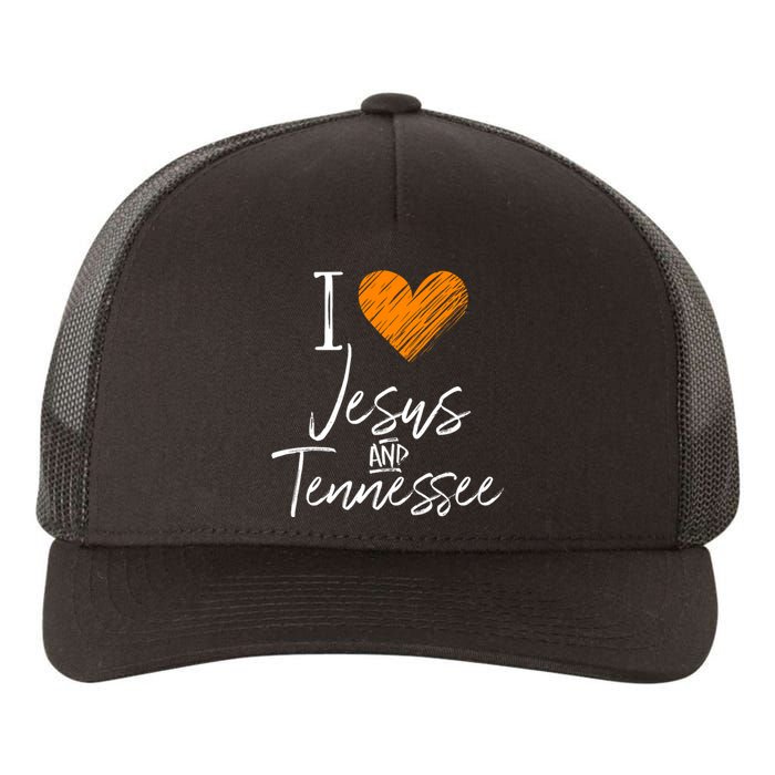 I Love Jesus And Tennessee Orange Heart Cute Fan Gift Yupoong Adult 5-Panel Trucker Hat