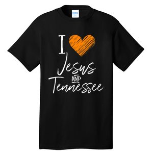 I Love Jesus And Tennessee Orange Heart Cute Fan Gift Tall T-Shirt