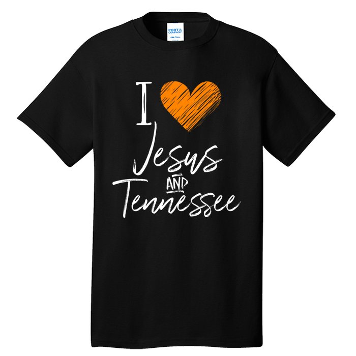 I Love Jesus And Tennessee Orange Heart Cute Fan Gift Tall T-Shirt