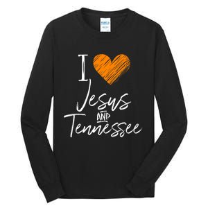 I Love Jesus And Tennessee Orange Heart Cute Fan Gift Tall Long Sleeve T-Shirt