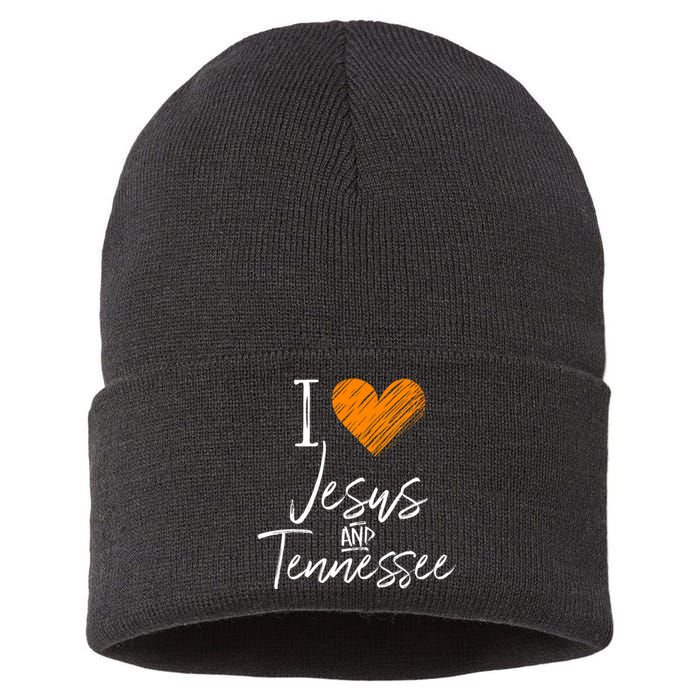 I Love Jesus And Tennessee Orange Heart Cute Fan Gift Sustainable Knit Beanie