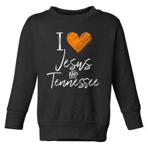 I Love Jesus And Tennessee Orange Heart Cute Fan Gift Toddler Sweatshirt