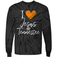 I Love Jesus And Tennessee Orange Heart Cute Fan Gift Tie-Dye Long Sleeve Shirt