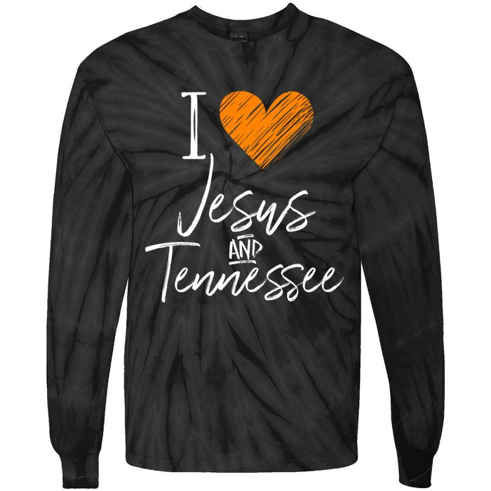 I Love Jesus And Tennessee Orange Heart Cute Fan Gift Tie-Dye Long Sleeve Shirt