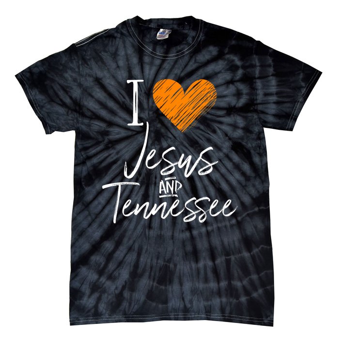 I Love Jesus And Tennessee Orange Heart Cute Fan Gift Tie-Dye T-Shirt