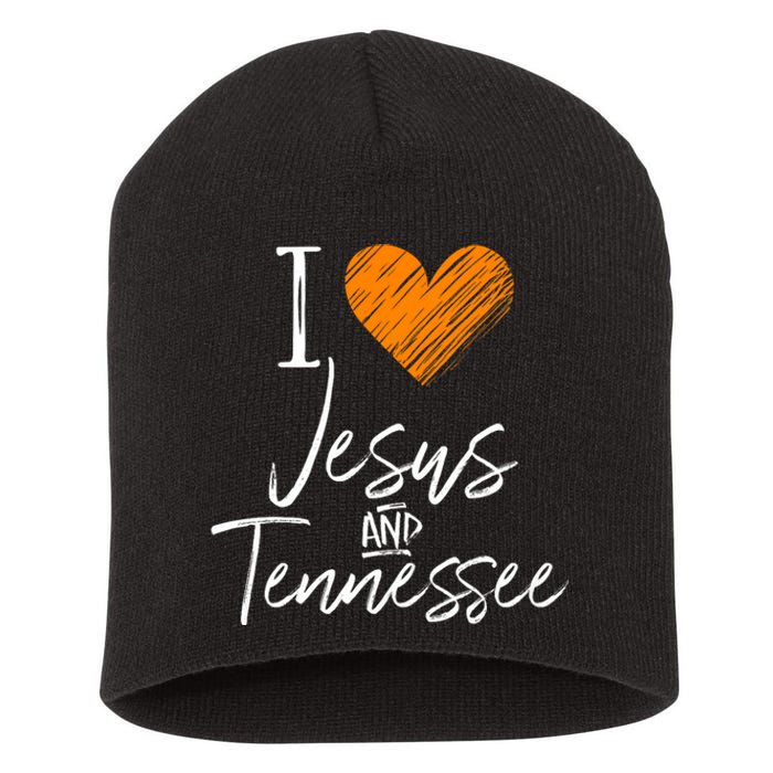 I Love Jesus And Tennessee Orange Heart Cute Fan Gift Short Acrylic Beanie