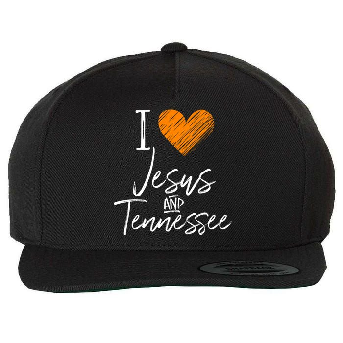 I Love Jesus And Tennessee Orange Heart Cute Fan Gift Wool Snapback Cap