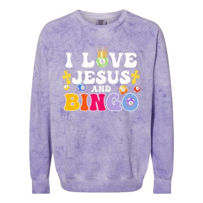 I Love Jesus And Bingo Christian Cross Board Games Colorblast Crewneck Sweatshirt