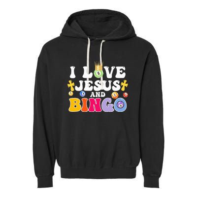 I Love Jesus And Bingo Christian Cross Board Games Garment-Dyed Fleece Hoodie