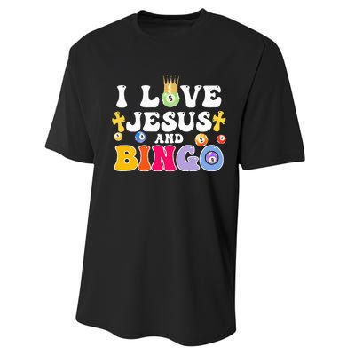 I Love Jesus And Bingo Christian Cross Board Games Performance Sprint T-Shirt