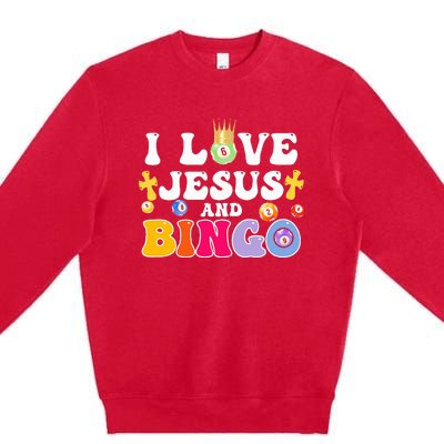 I Love Jesus And Bingo Christian Cross Board Games Premium Crewneck Sweatshirt