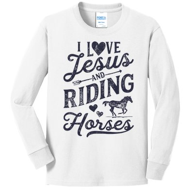 I Love Jesus And Riding Horses Horse Girl Horseback Kids Long Sleeve Shirt