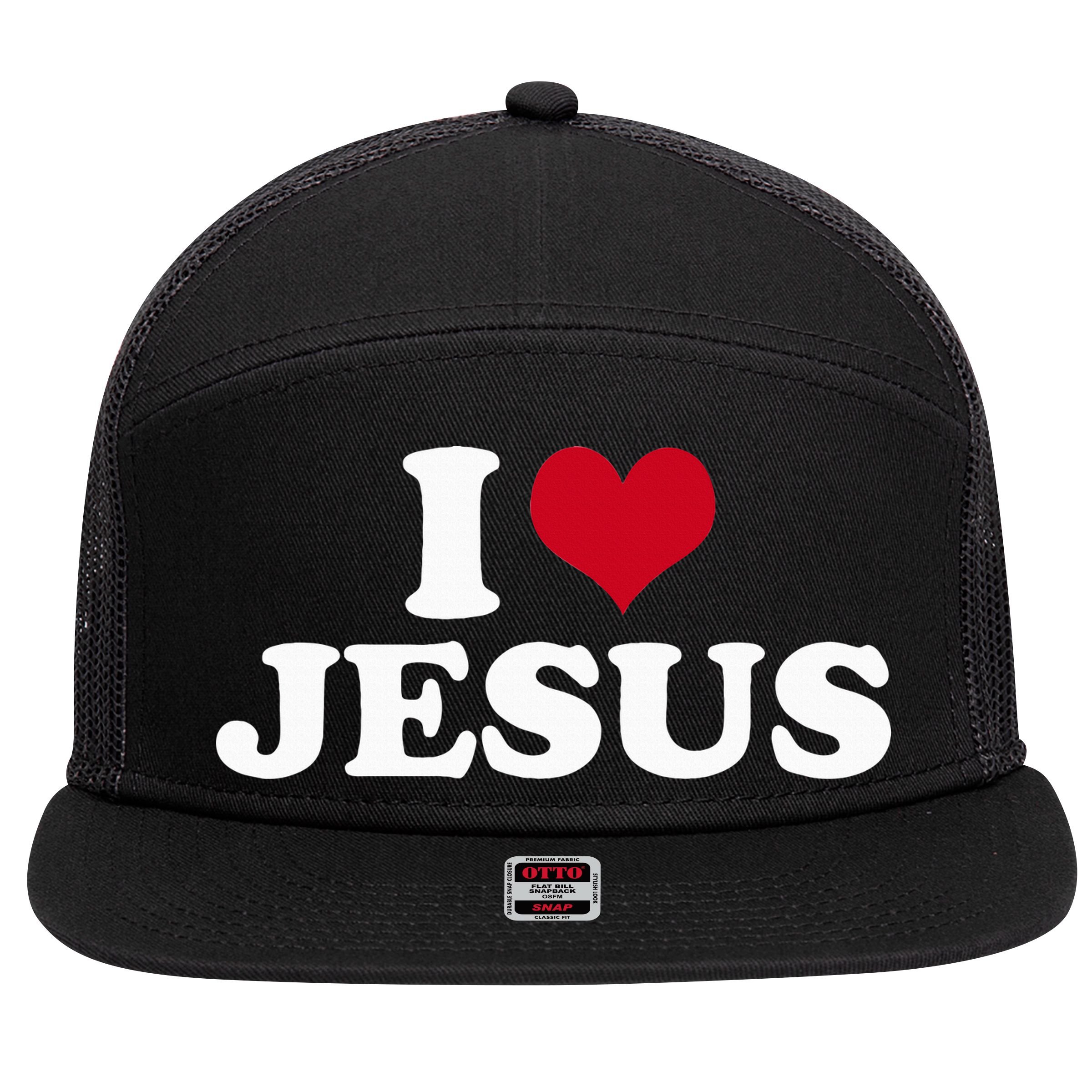 I Love Jesus  7 Panel Mesh Trucker Snapback Hat