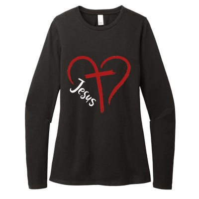 I Love Jesus  Funny Heart And Cross Christian Lover Womens CVC Long Sleeve Shirt