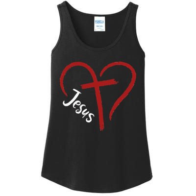 I Love Jesus  Funny Heart And Cross Christian Lover Ladies Essential Tank