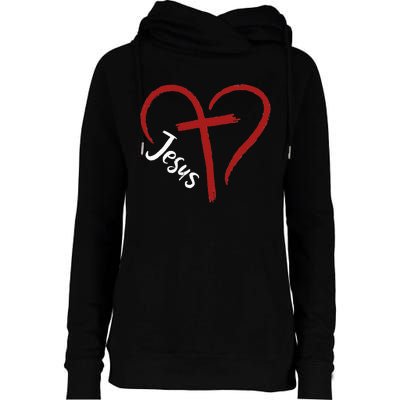 I Love Jesus  Funny Heart And Cross Christian Lover Womens Funnel Neck Pullover Hood