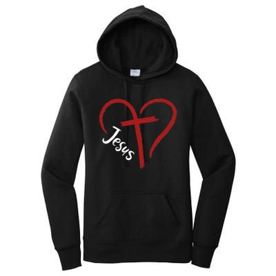 I Love Jesus  Funny Heart And Cross Christian Lover Women's Pullover Hoodie