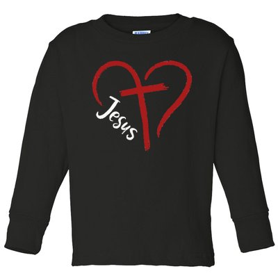 I Love Jesus  Funny Heart And Cross Christian Lover Toddler Long Sleeve Shirt