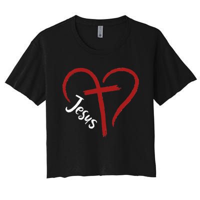 I Love Jesus  Funny Heart And Cross Christian Lover Women's Crop Top Tee