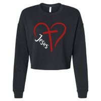 I Love Jesus  Funny Heart And Cross Christian Lover Cropped Pullover Crew