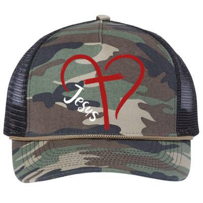 I Love Jesus  Funny Heart And Cross Christian Lover Retro Rope Trucker Hat Cap