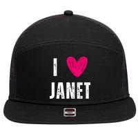 I Love JANET Heart Name Gift 7 Panel Mesh Trucker Snapback Hat