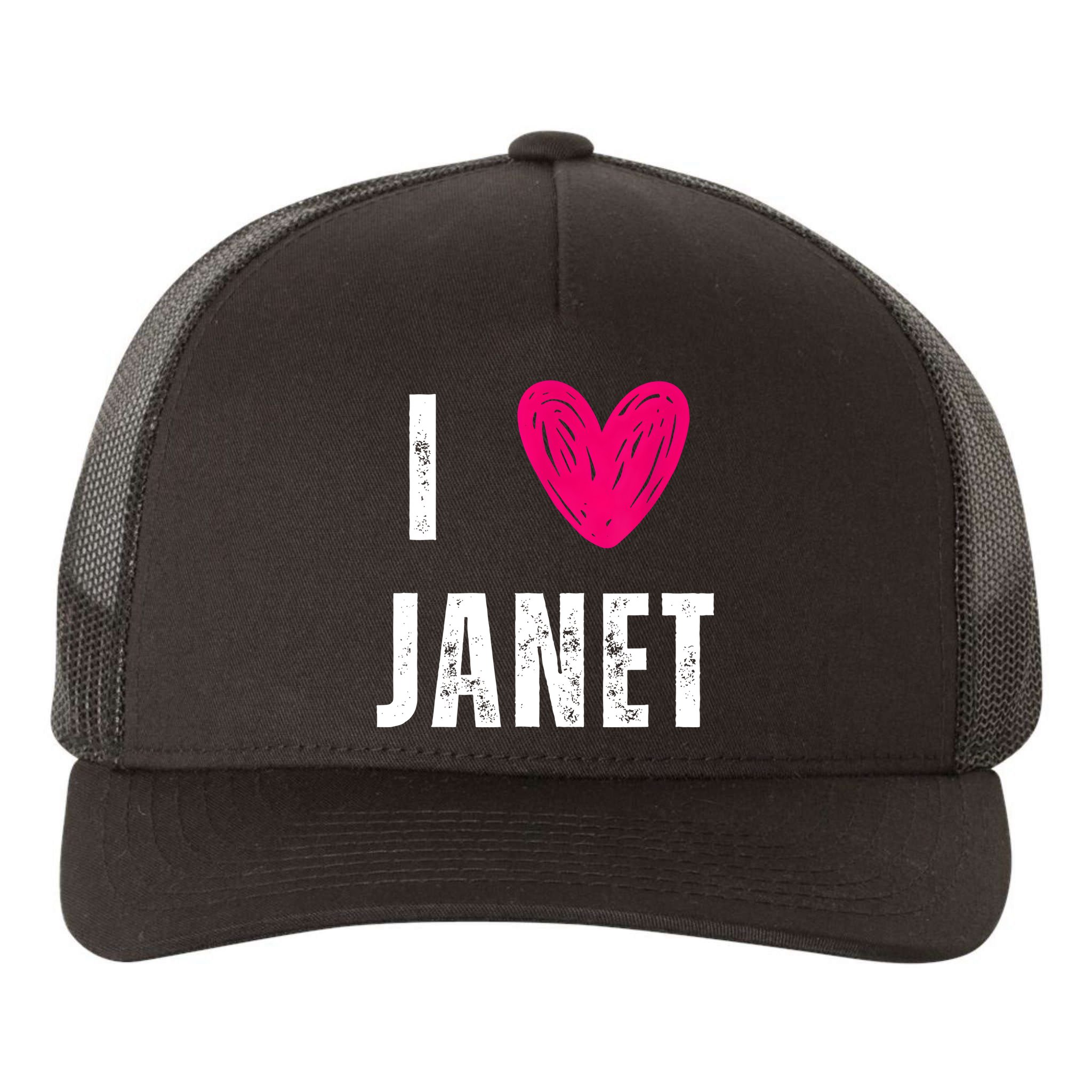 I Love JANET Heart Name Gift Yupoong Adult 5-Panel Trucker Hat