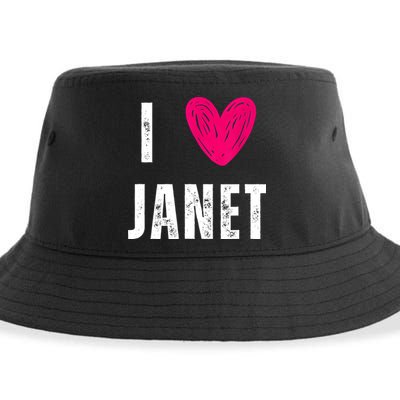 I Love JANET Heart Name Gift Sustainable Bucket Hat