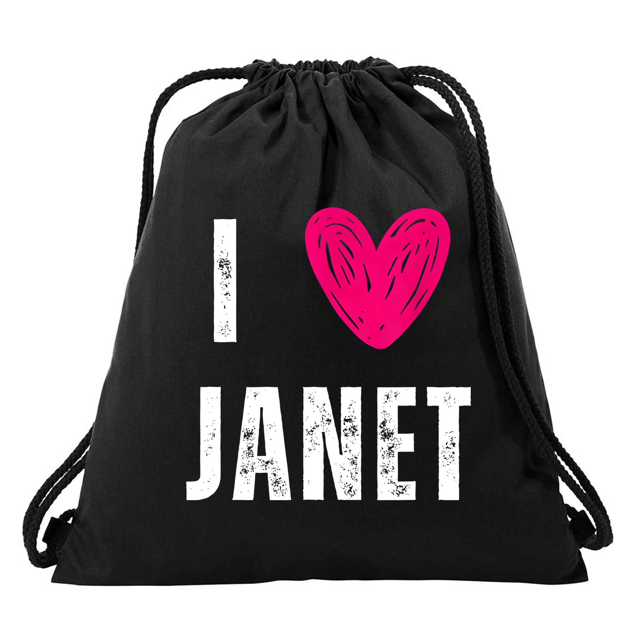 I Love JANET Heart Name Gift Drawstring Bag