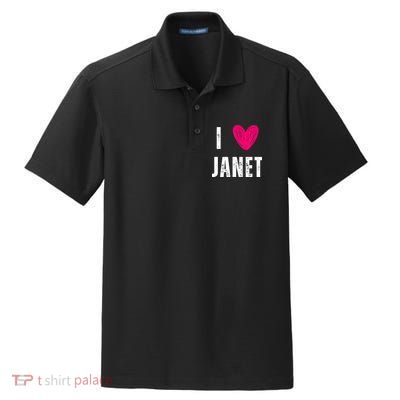 I Love JANET Heart Name Gift Dry Zone Grid Polo