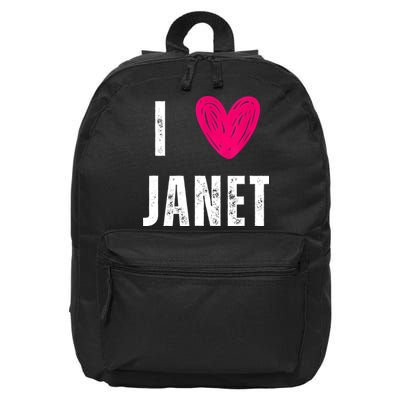 I Love JANET Heart Name Gift 16 in Basic Backpack