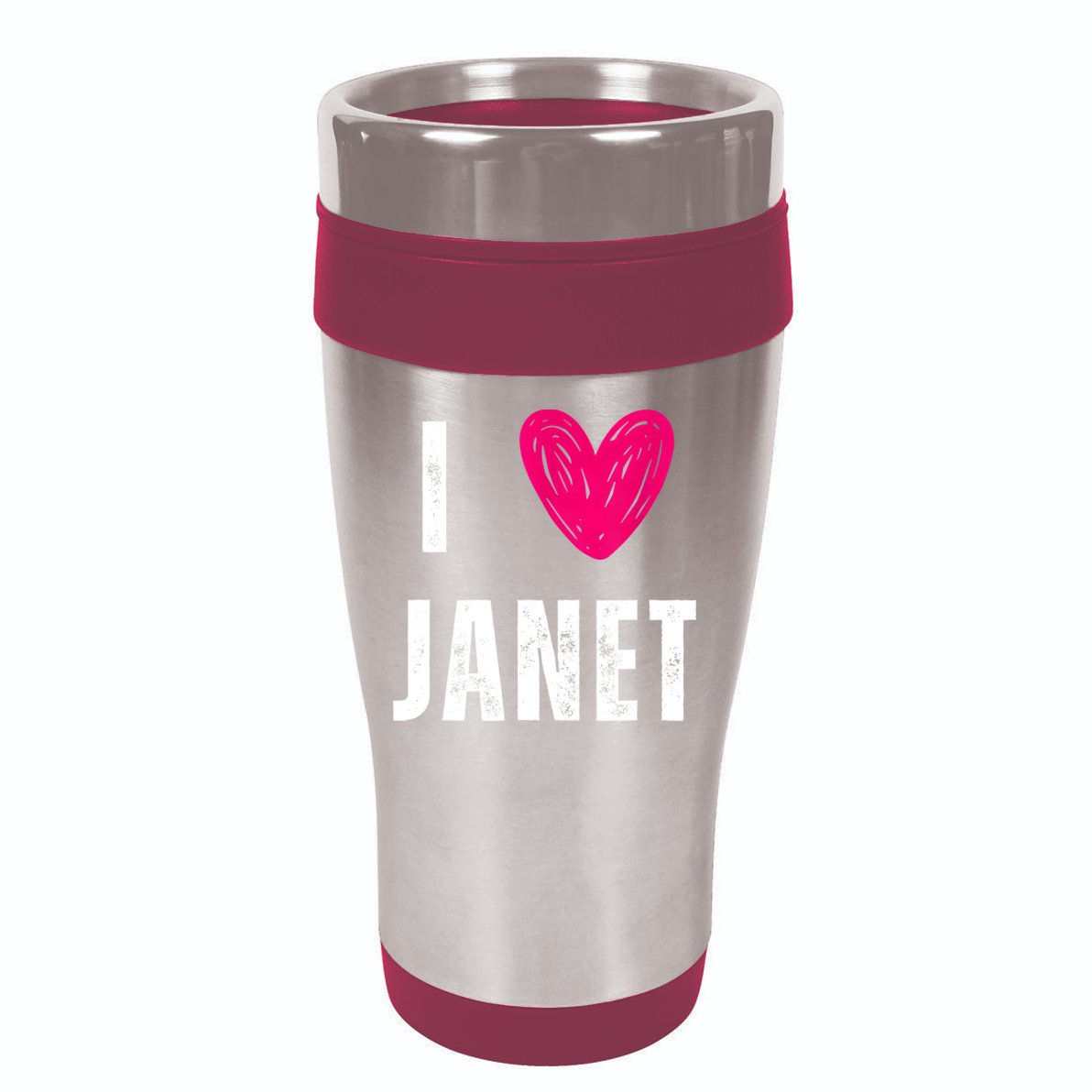 I Love JANET Heart Name Gift 16oz Travel Tumbler