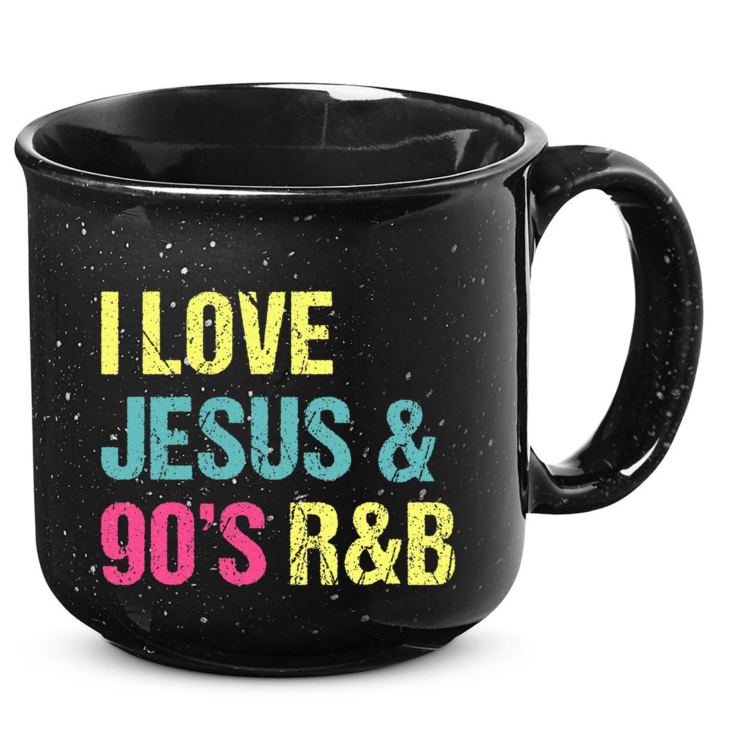I Love Jesus And 90s R&B RnB Music Lover Vintage Retro 15oz Campfire Ceramic Mug