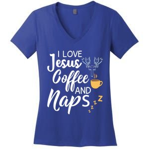 I Love Jesus Coffee And Naps Cool Gift Women's V-Neck T-Shirt