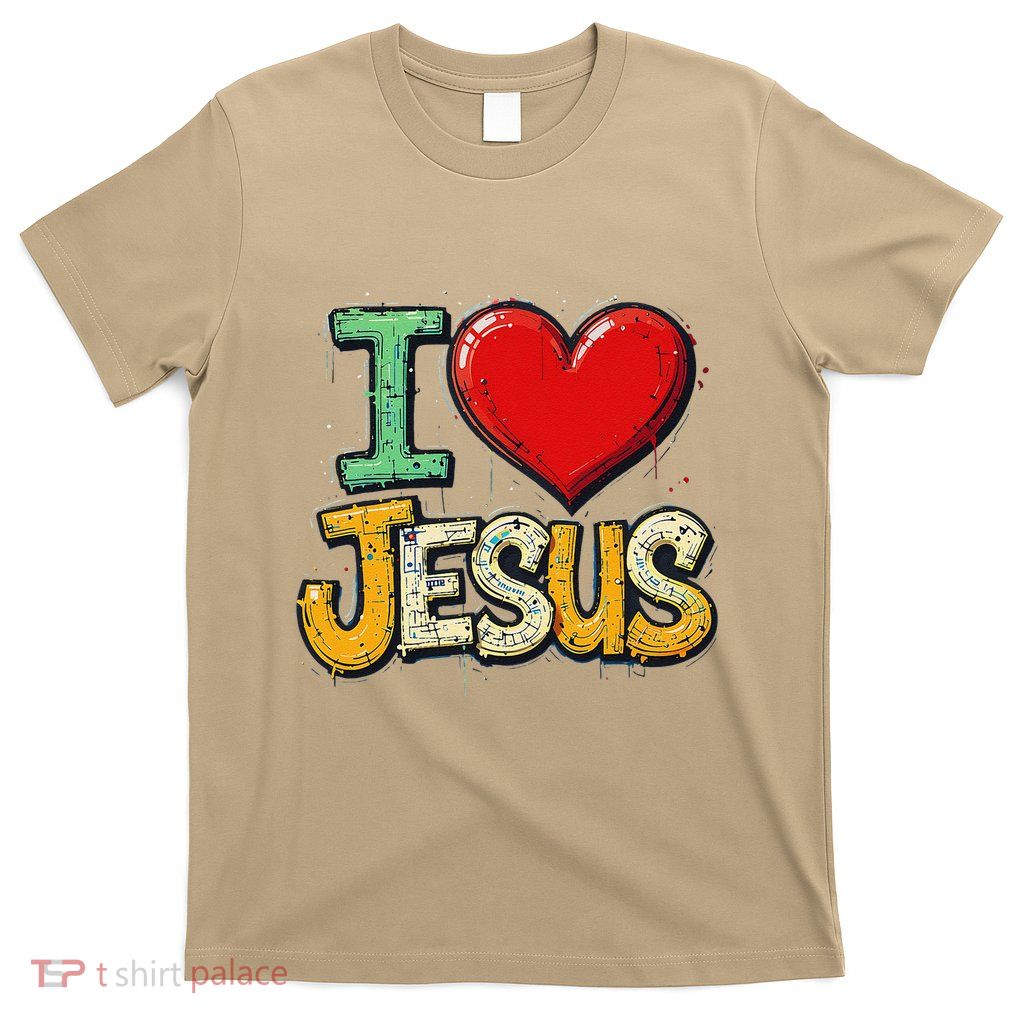 I Love Jesus Red Heart God Bible Christ Graffiti Art Funny T-Shirt