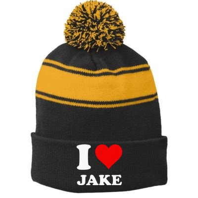 I Love Jake Stripe Pom Pom Beanie