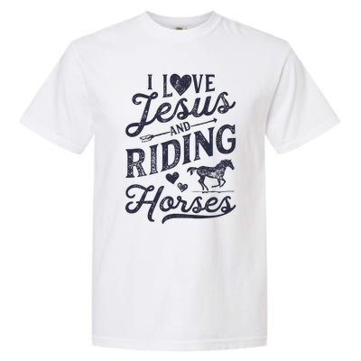 I Love Jesus And Riding Horses Horse Girl Horseback Rider Garment-Dyed Heavyweight T-Shirt