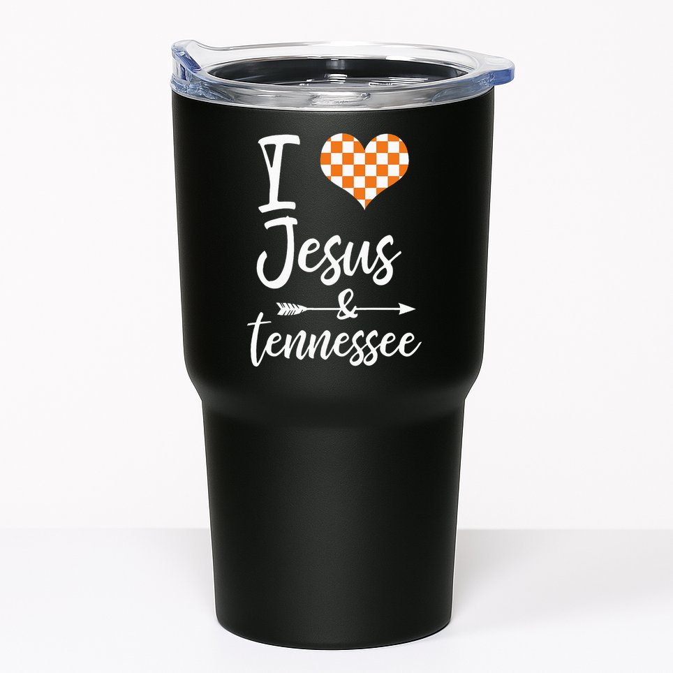 I Love Jesus And Tennessee Orange Heart Cute Fan Tumbler