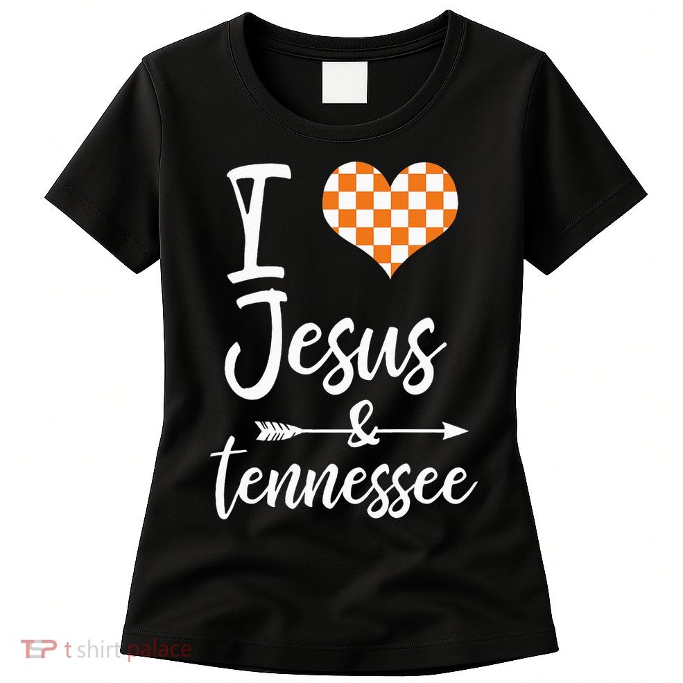 I Love Jesus And Tennessee Orange Heart Cute Fan Womens T-Shirt