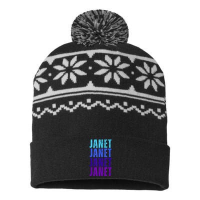 I Love Janet Pattern First Name Janet USA-Made Snowflake Beanie