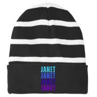 I Love Janet Pattern First Name Janet Striped Beanie with Solid Band