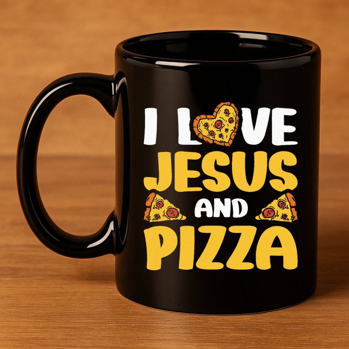 I Love Jesus And Pizza 11oz C Handle Ceramic Mug