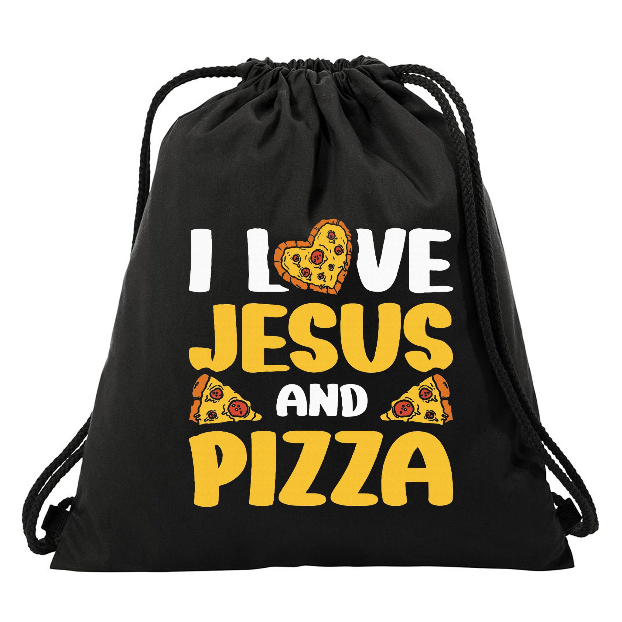 I Love Jesus And Pizza Drawstring Bag