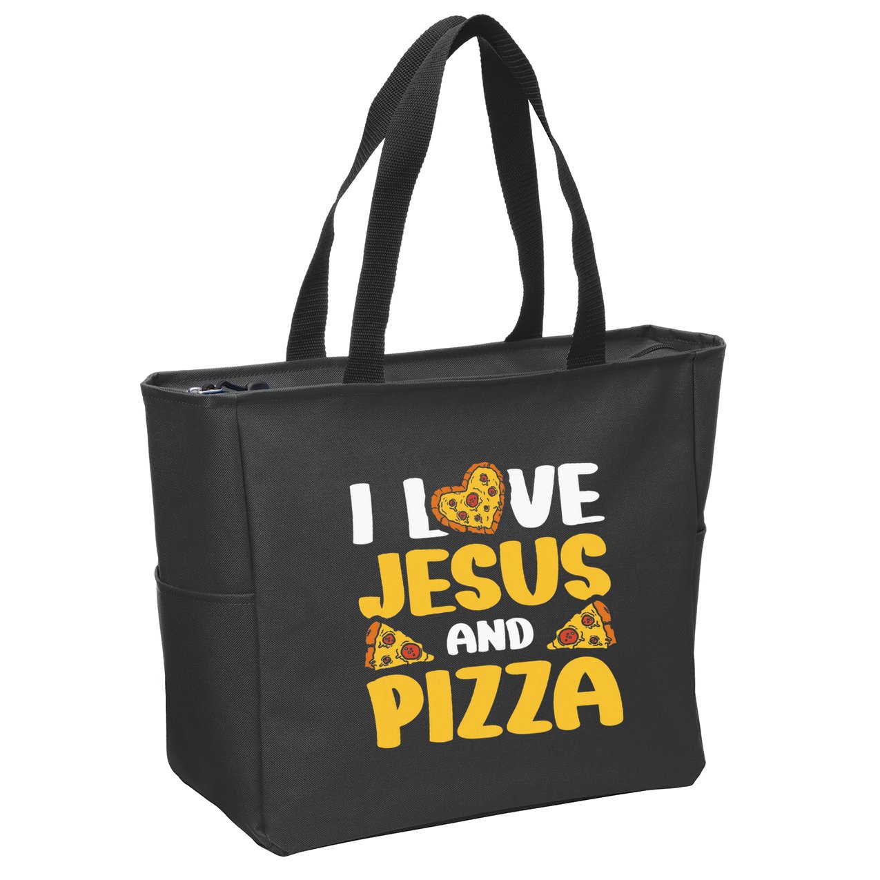 I Love Jesus And Pizza Zip Tote Bag