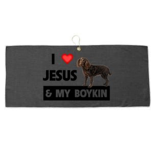 I Love Jesus And My Kin Spaniel Duck Hunting Dog Mom Dad Gift Large Microfiber Waffle Golf Towel