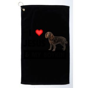 I Love Jesus And My Kin Spaniel Duck Hunting Dog Mom Dad Gift Platinum Collection Golf Towel