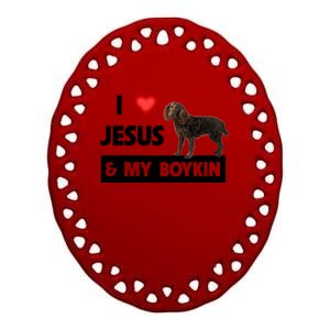 I Love Jesus And My Kin Spaniel Duck Hunting Dog Mom Dad Gift Ceramic Oval Ornament